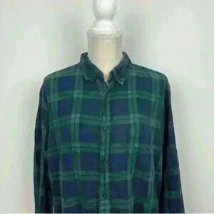 Uniqlo Blue Green Plaid Button Down